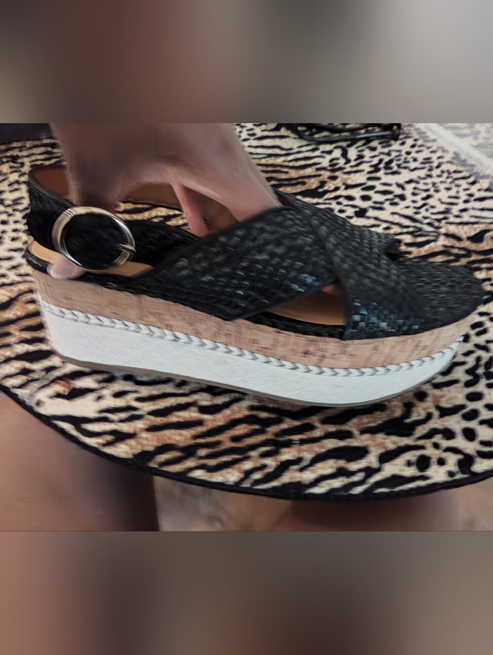 Zara Black Woven Platform Sandals with Cork-Style Midsole 9/Euro 40 - Picture 2 of 4